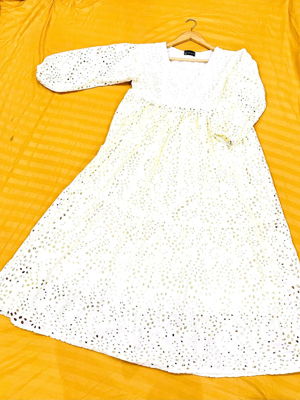 White Chikankari Long Dress